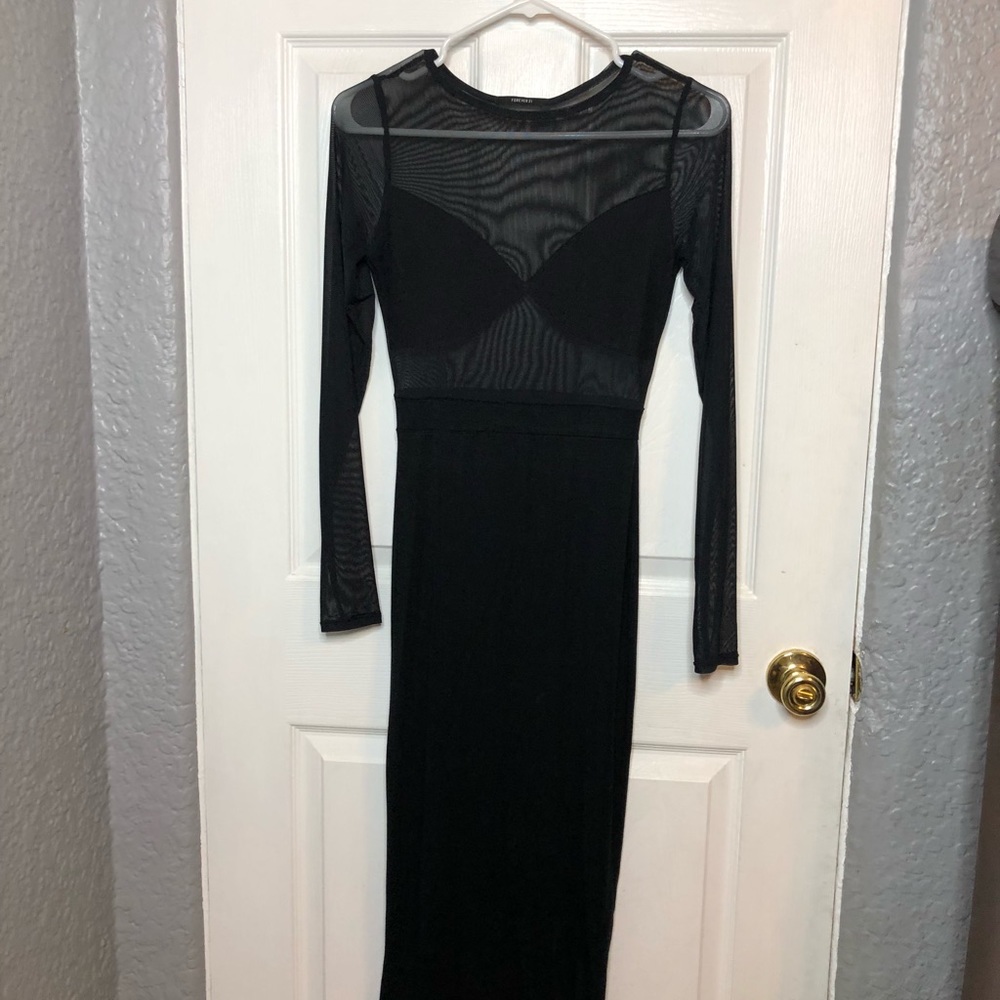 Mesh black long sleeve dress